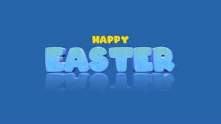 A minimalist blue background with Happy Easter in bold white letters style. Happy capitalised and larger, Easter in regular font with initial caps