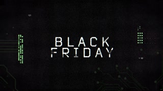 Black Friday on computer screen with HUD elements, motion abstract holidays, futuristic and sci-fi style background