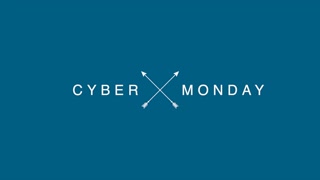 Retro Cyber Monday text with arrows on blue gradient, motion abstract holidays, minimalism and promo style background