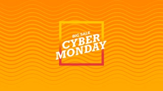 Cyber Monday text with waves pattern on orange gradient, motion abstract holidays, minimalism and promo style background