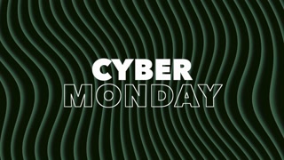 Cyber Monday with green waves on black gradient, motion abstract holidays, minimalism and business style background