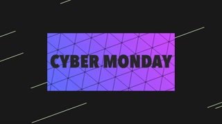 Cyber Monday with purple triangles and lines pattern on black gradient, motion abstract holidays, minimalism and promo style background