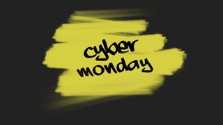 Cyber Monday with yellow watercolor brush on black gradient, motion abstract art, watercolor and holidays style background