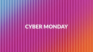 Modern Cyber Monday text with lines on purple gradient, motion abstract holidays, minimalism and promo style background