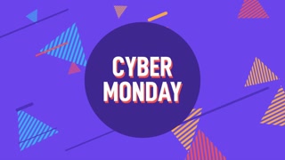 Cyber Monday on memphis pattern with triangles and lines, motion abstract retro, geometric and holidays style background