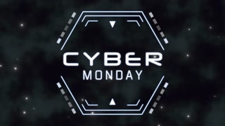 Cyber Monday on screen with HUD elements, motion abstract holidays, futuristic and sci-fi style background