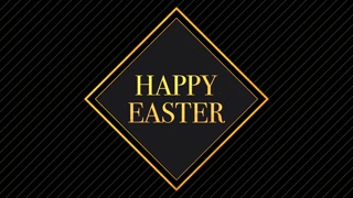 Happy Easter in gold frame on striped pattern, motion holidays, minimalism and spring day style background