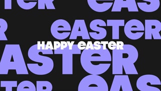 Vibrantly colored, this image displays the words Happy Easter in various fun fonts arranged in a zigzag pattern on a black backdrop