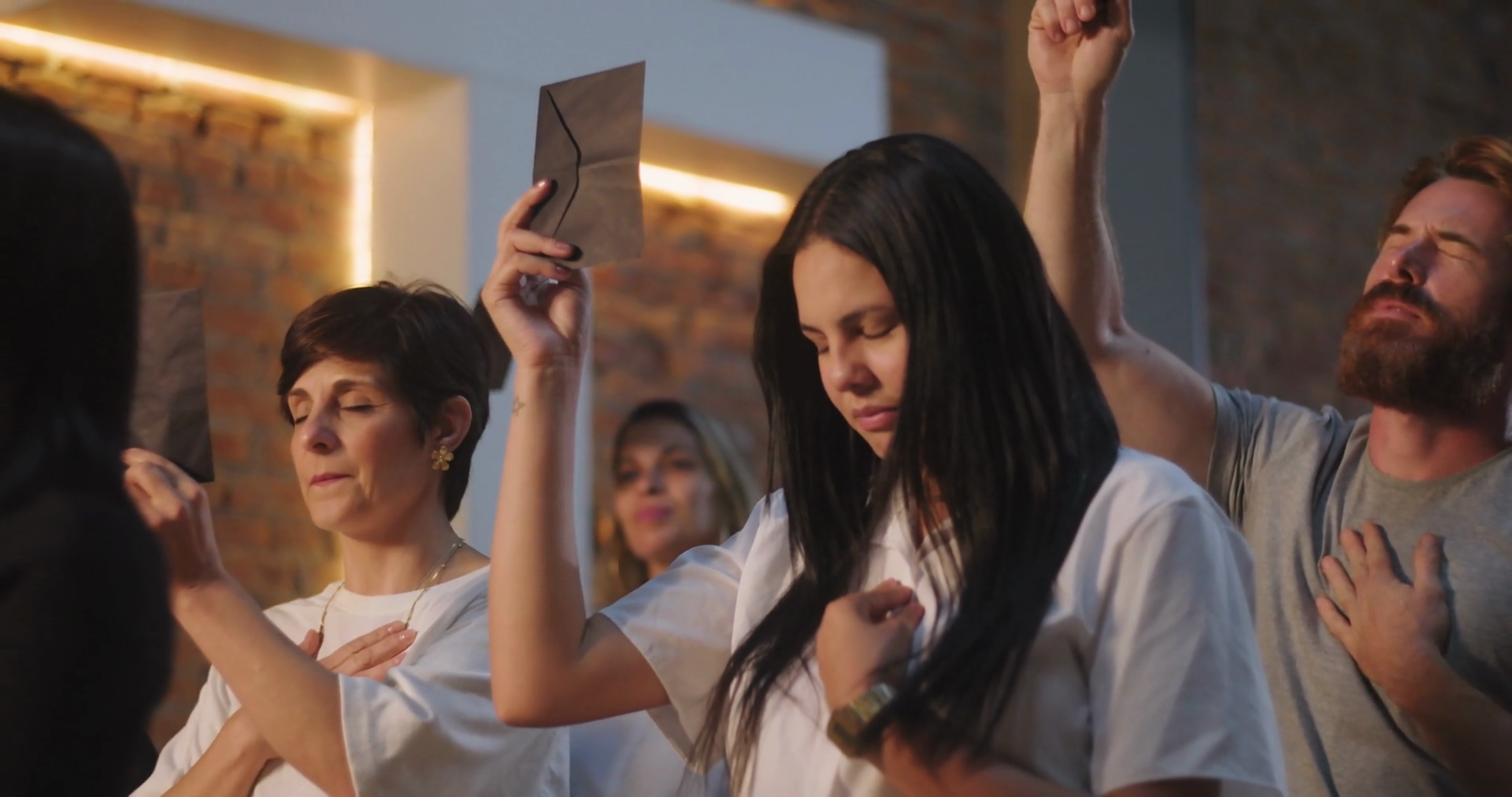 Women Man Raising Offering Envelopes During Stock Footage SBV-351793634 ...