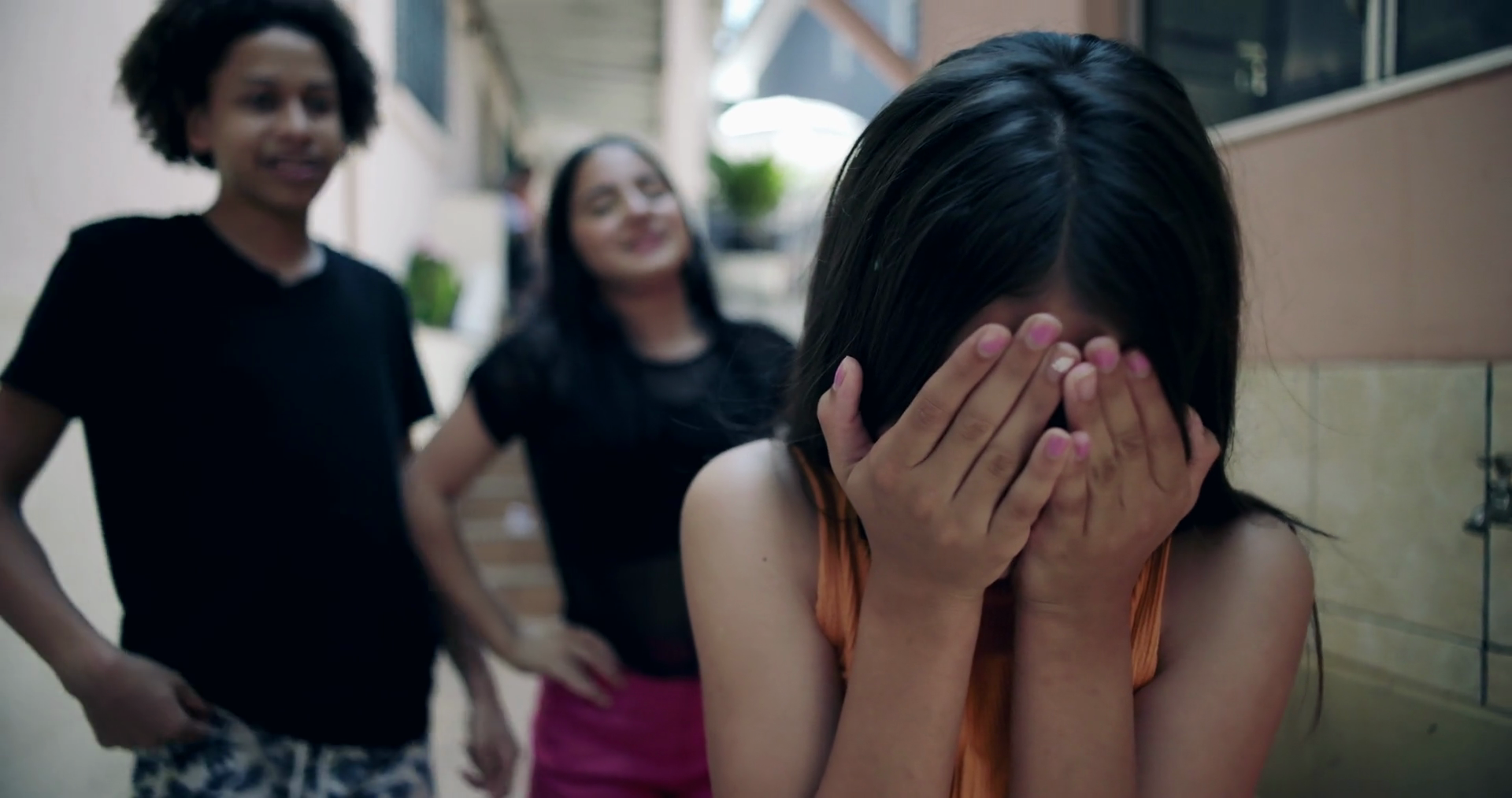 Teenager Covering Face In Distress Friends Stock Footage SBV-351821910 ...