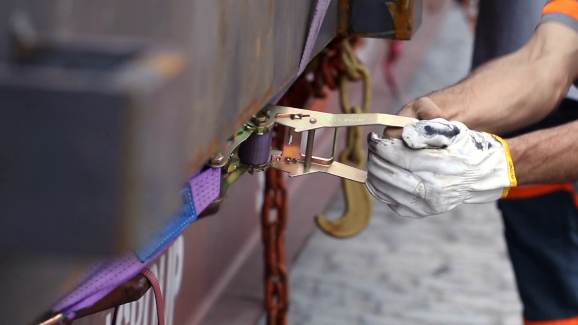 Attaching Cargo With Strap Worker Securing Stock Footage SBV348488421