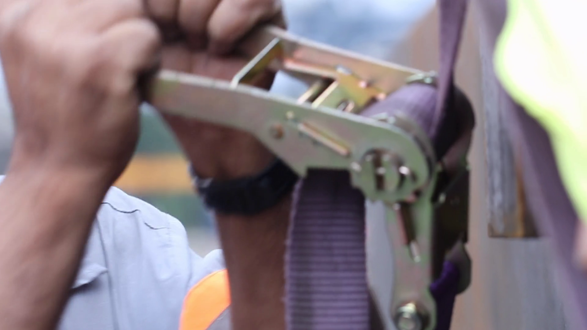 Attaching Cargo With Strap Worker Securing Stock Footage SBV348488423