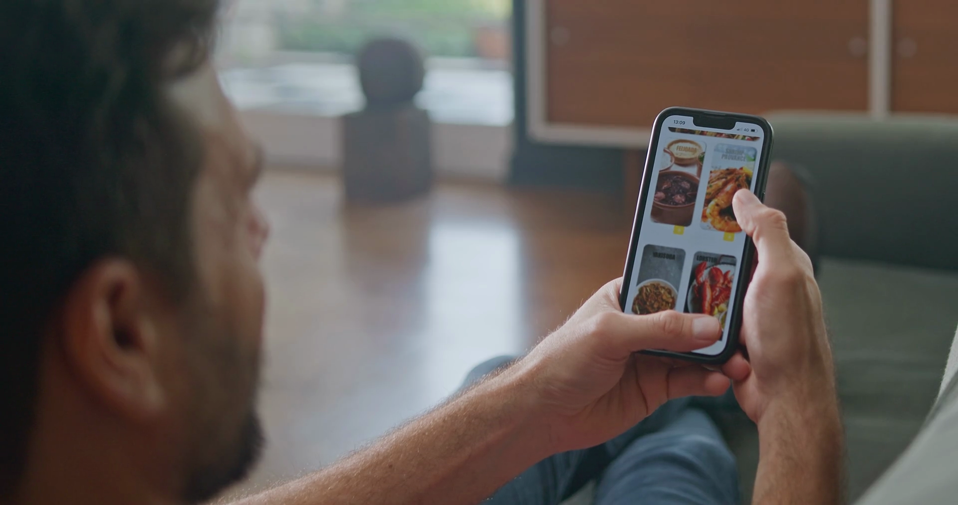 Ordering Fast Food: Man Uses Smartphone App Stock Footage SBV-348242857 ...