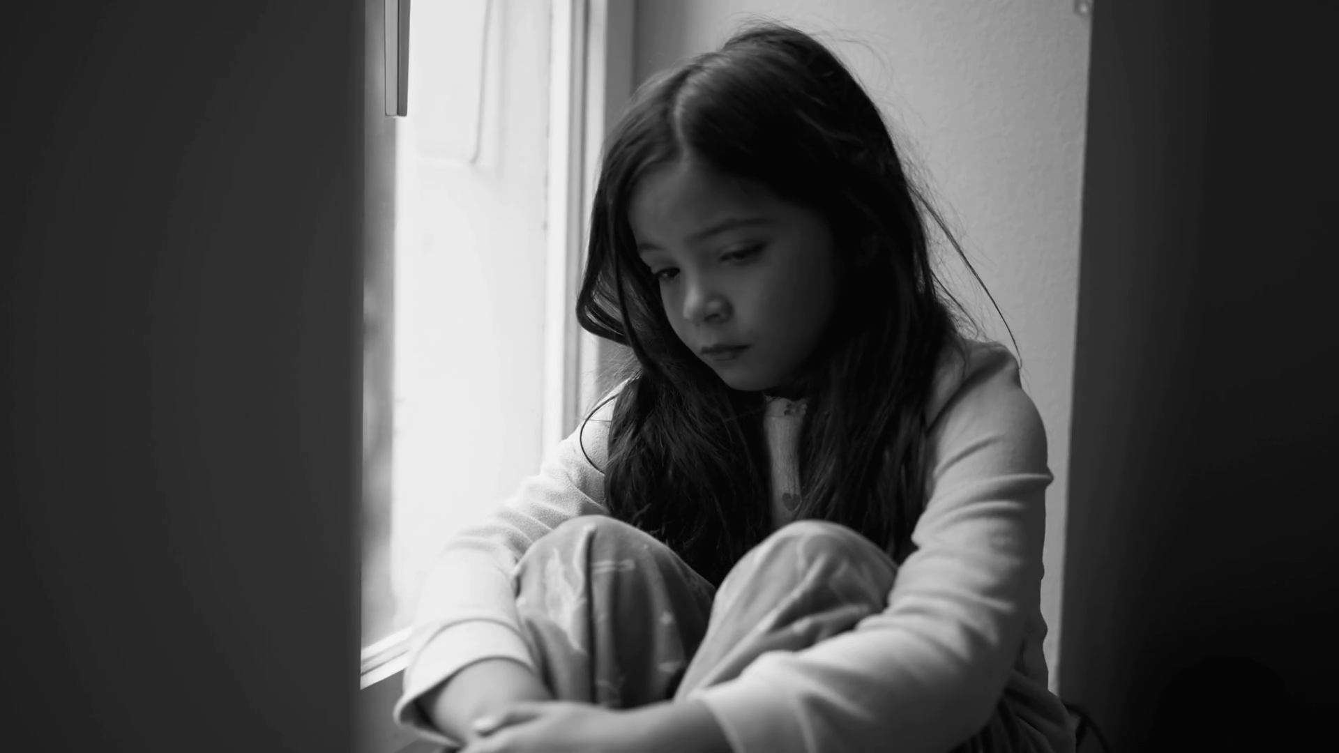 Depressed Little Girl Gazing At View From Stock Footage SBV-348795082 ...