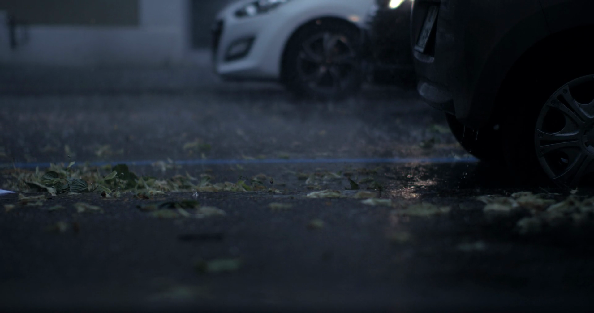Heavy Rain Pours Between Parked Cars On Stock Footage SBV-352355731 ...