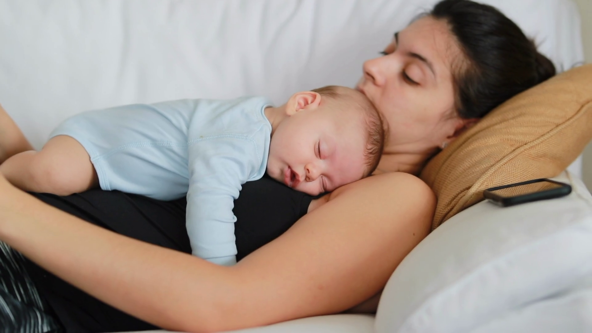 Bonded Rest Mother Newborn Baby Lay In Bed Stock Footage SBV348426755