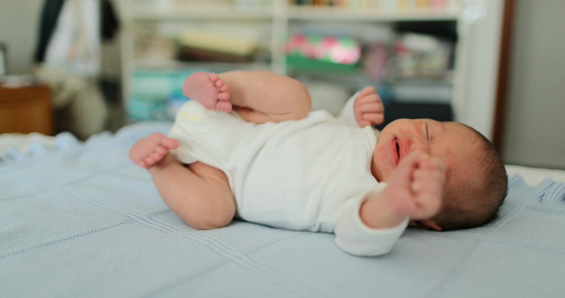 Morning Stretch Newborn Baby Awake Gently Stock Footage SBV348429887