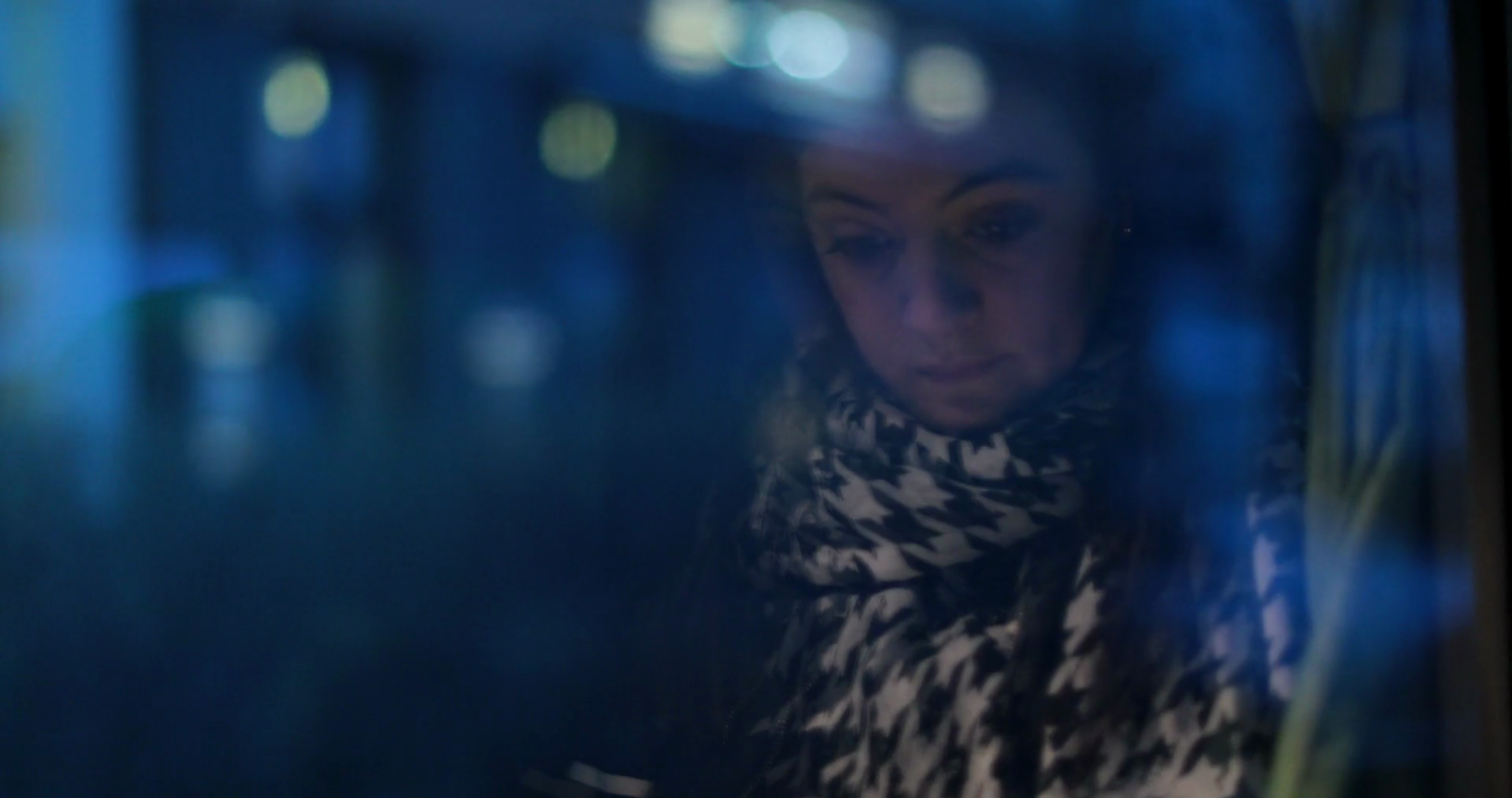 Reflection Of Woman Traveling Bus In Night Stock Footage SBV-348560921 ...