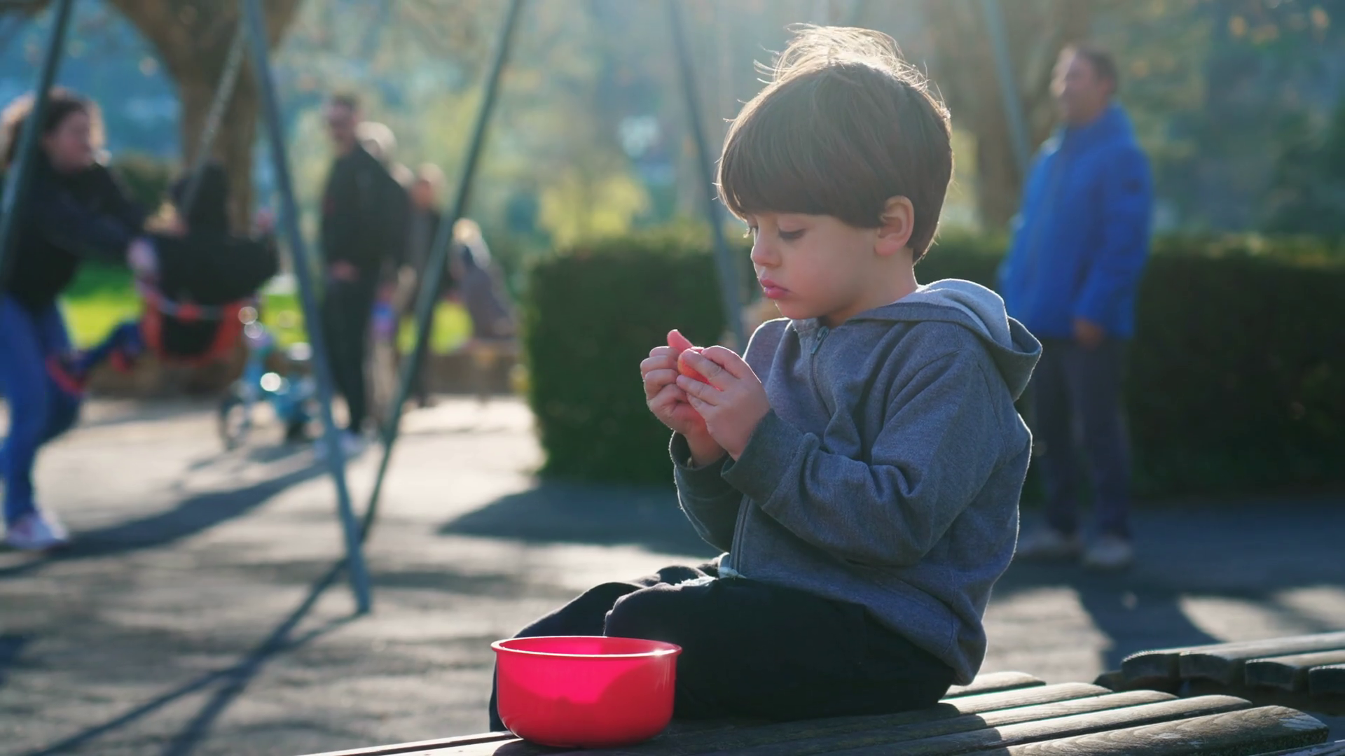 Small Boy Snacking Strawberry At Playground Stock Footage SBV-348939401 ...