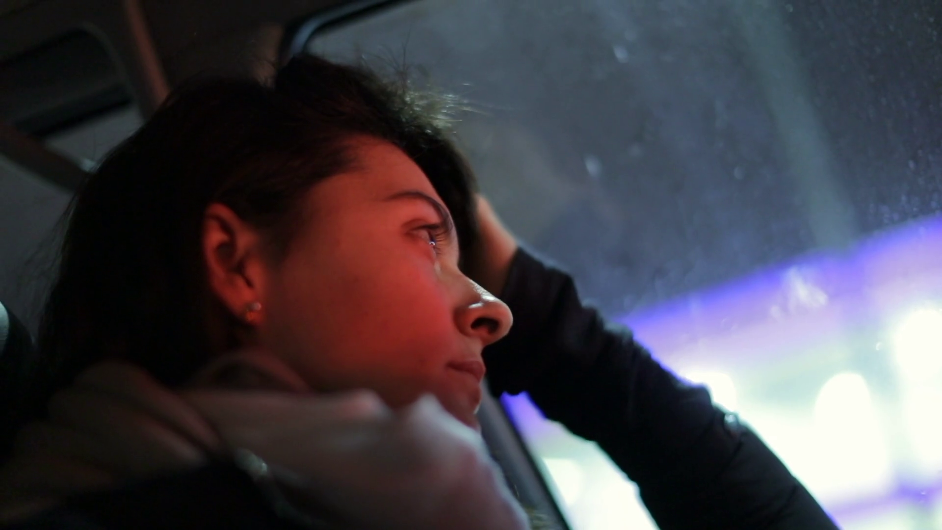 Woman Driver Stuck In Traffic Waiting At Red Stock Footage SBV ...