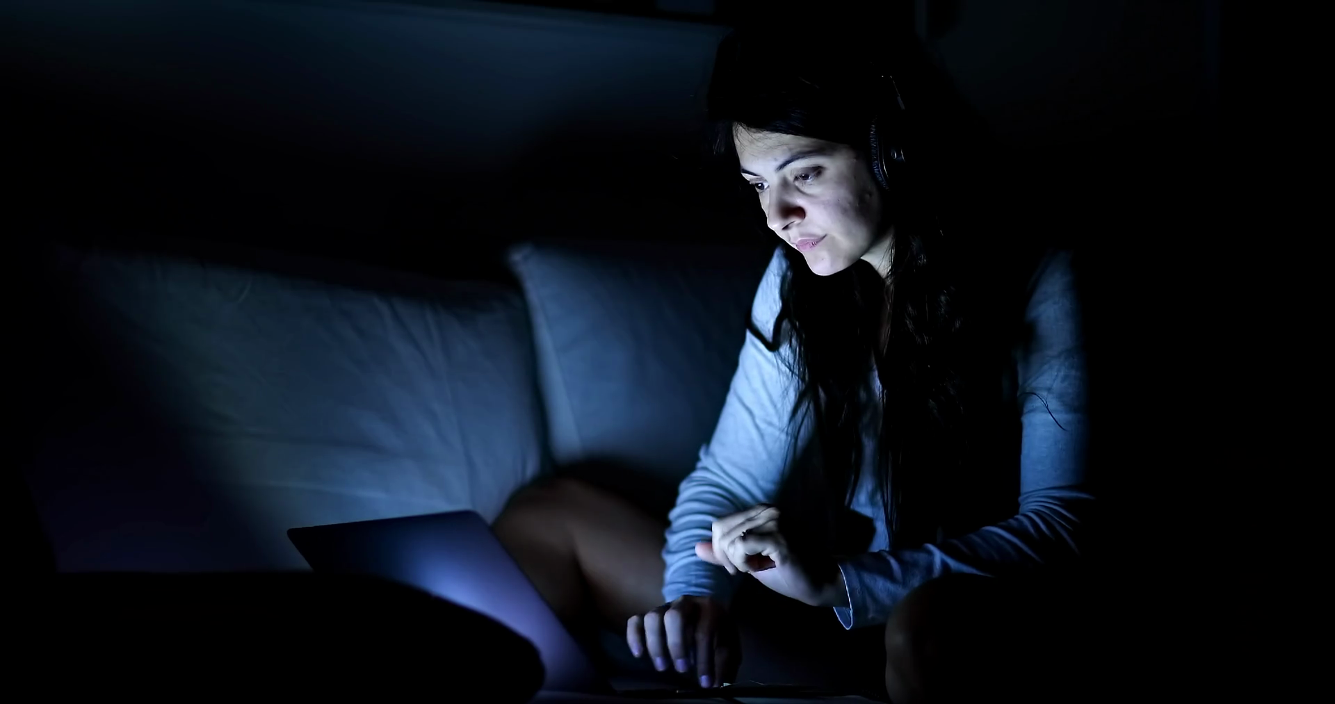 Woman In Front Of Laptop Screen At Night In Stock Footage SBV-348553218 ...