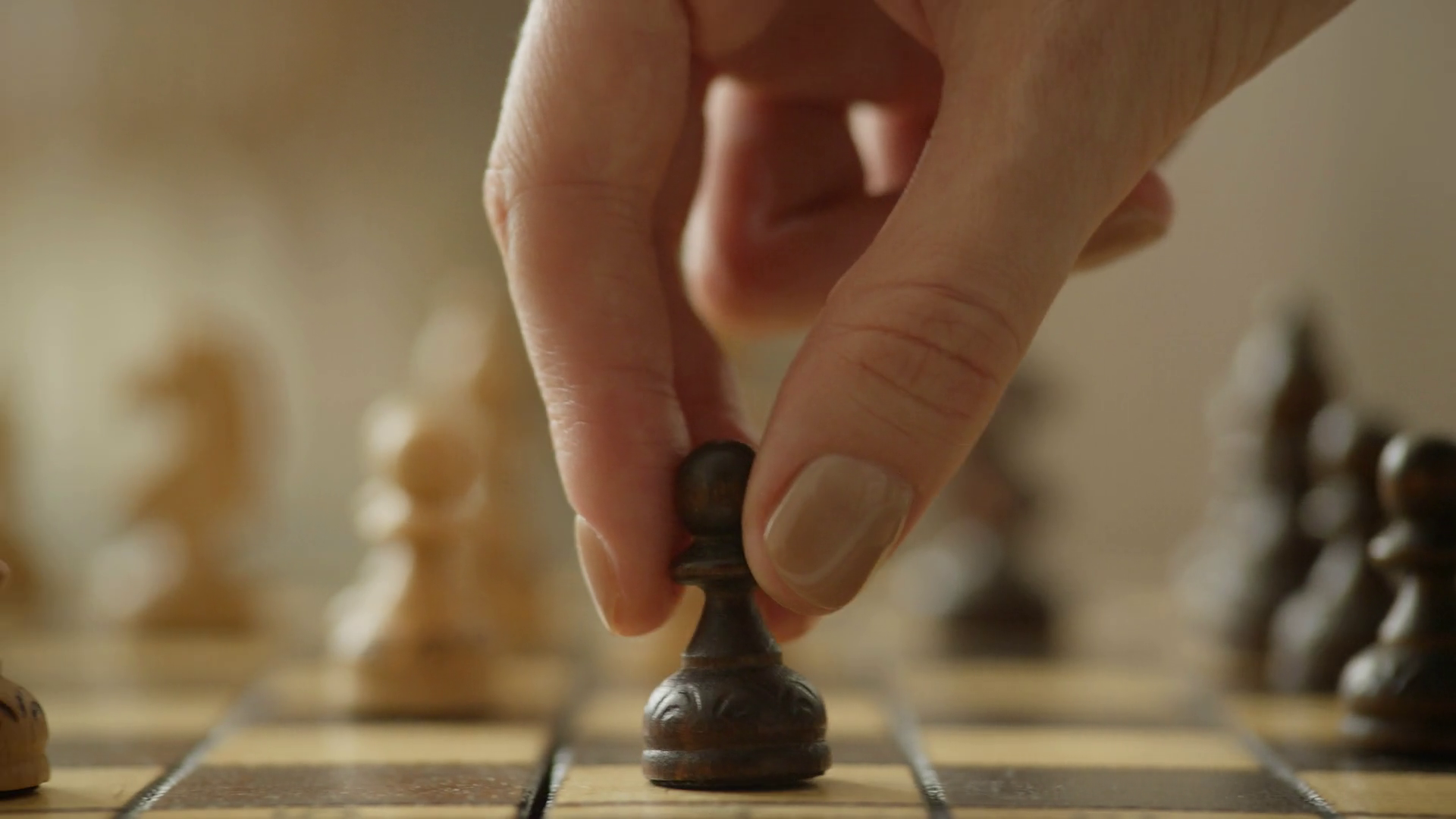 Hand Moving Chess Pawn On Wooden Chessboard Stock Footage SBV-349107551 ...