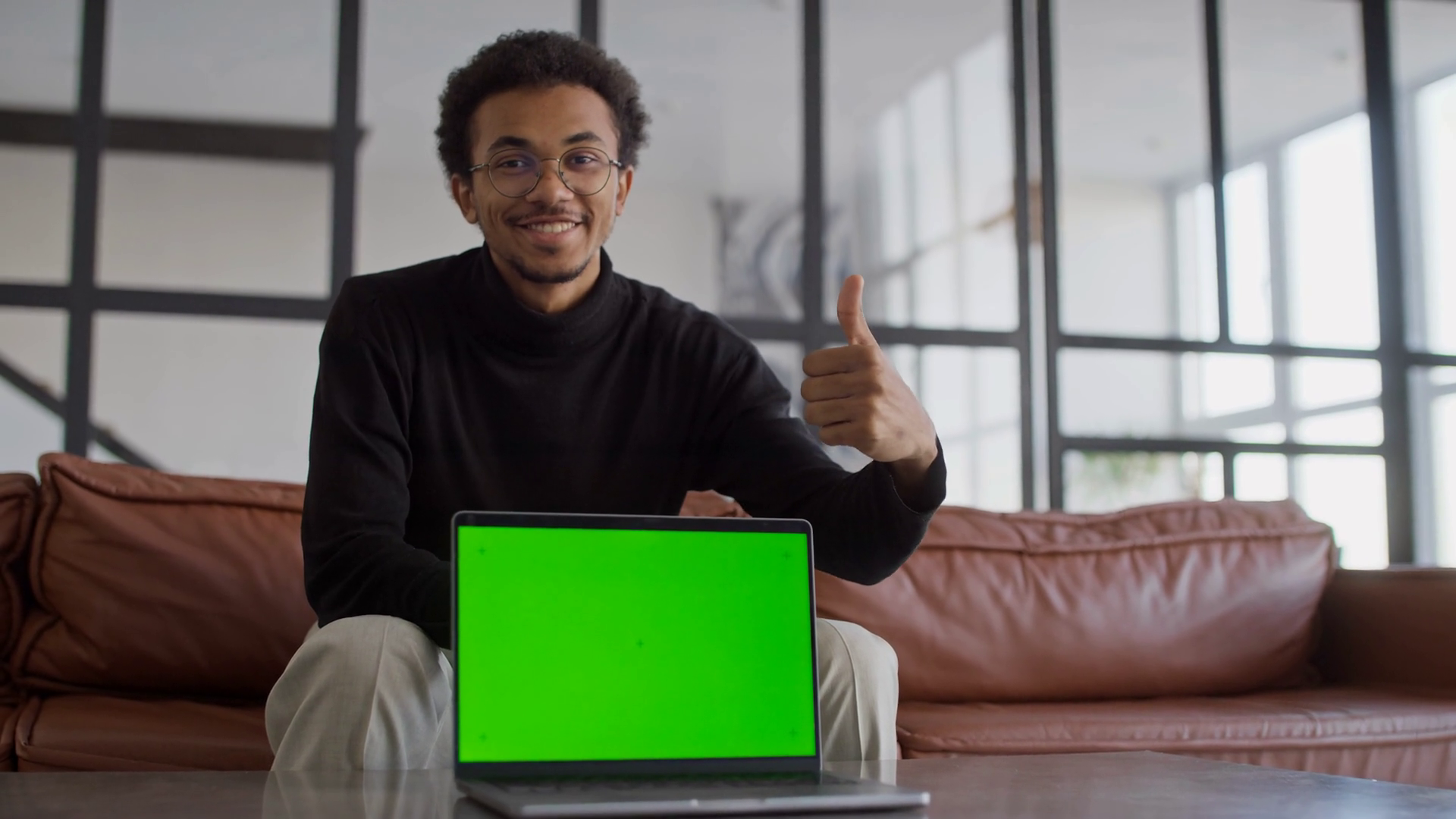 Smiling Man Giving Thumbs Up With Laptop Stock Footage SBV-351750008 ...