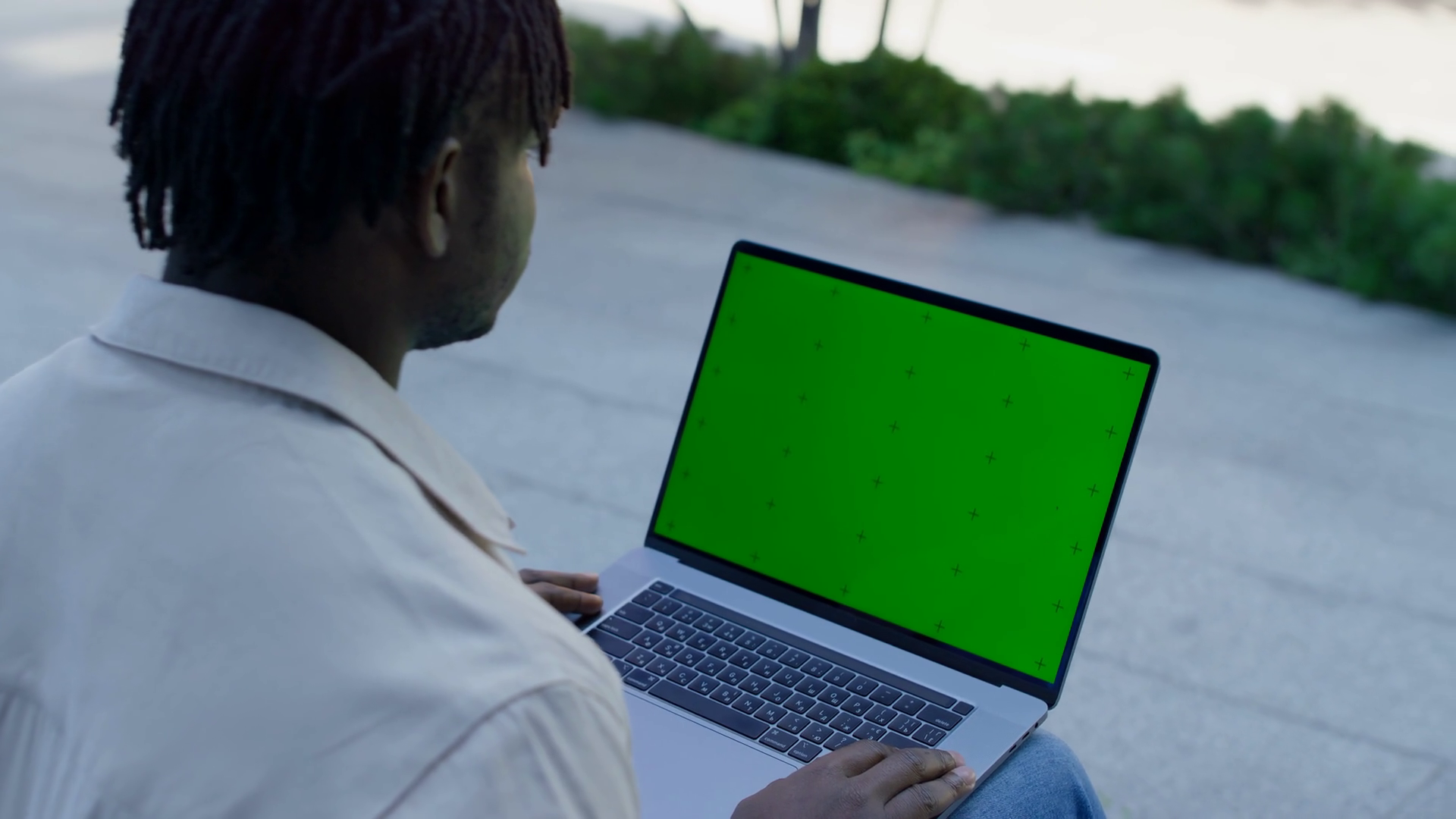 Man Using Laptop With Green Screen Outdoors Stock Footage SBV-352776333 ...