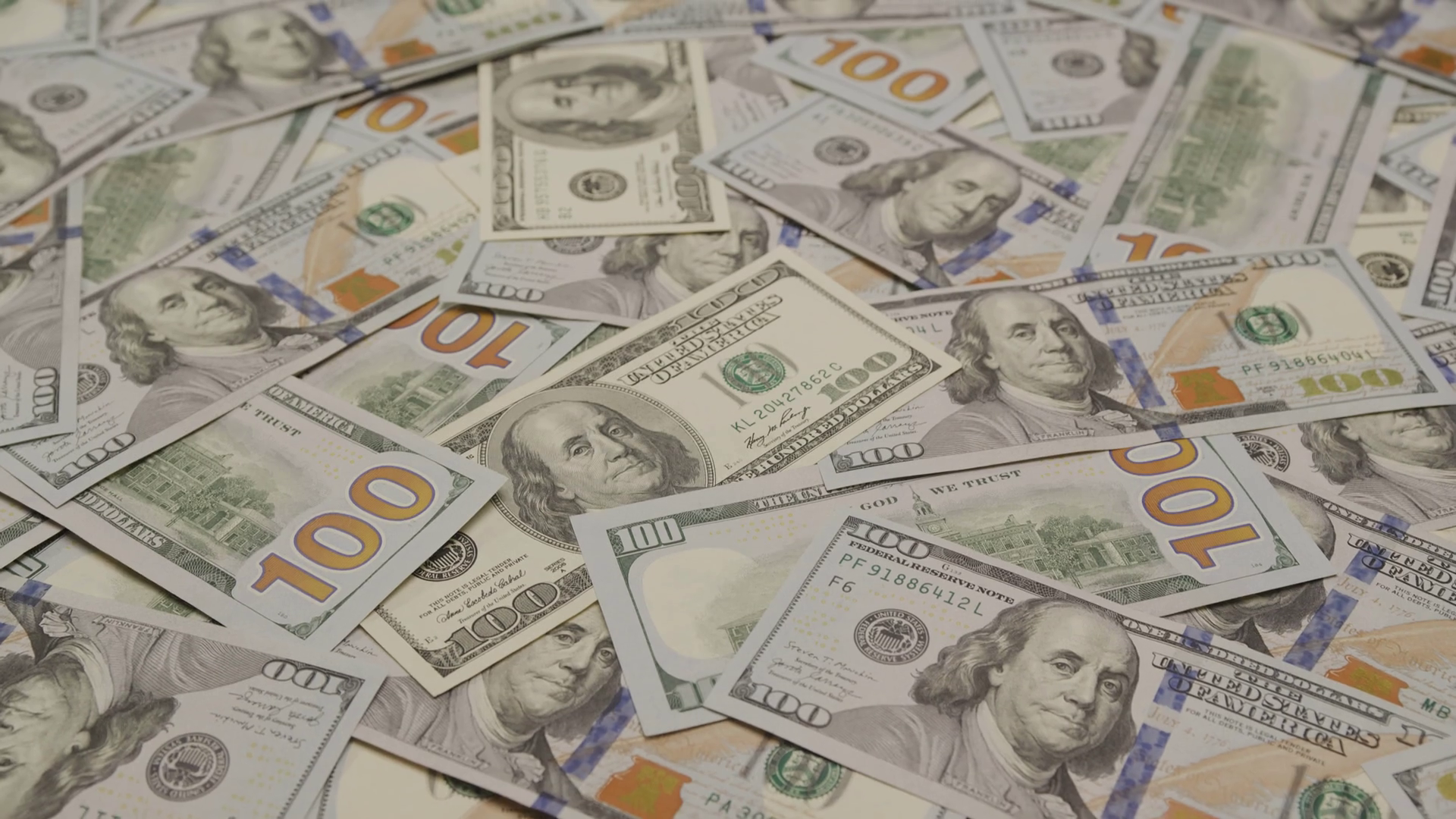 100 Dollar Bills On Table In Random Order Stock Footage SBV-348650470 ...