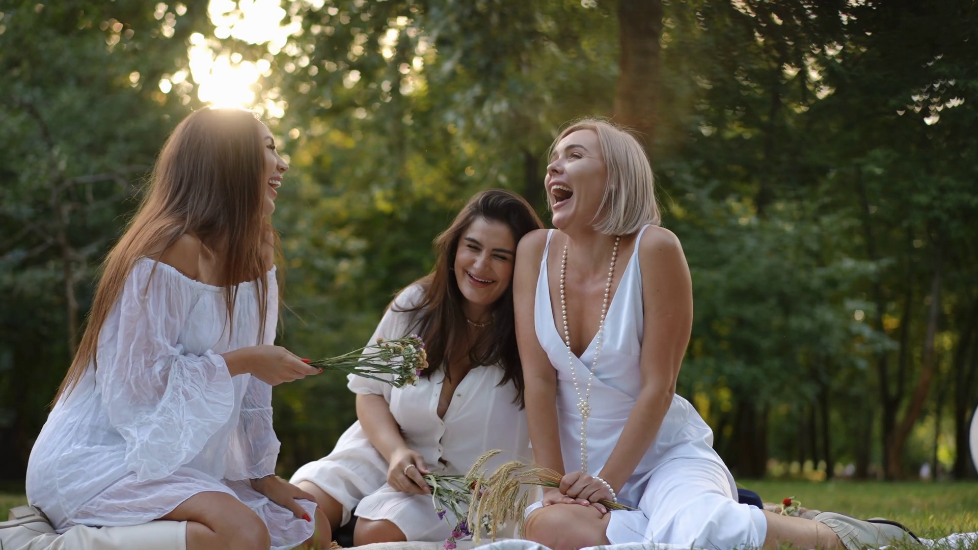 Three Friends Joyfully Appreciate Natures Stock Footage SBV-352030429 ...