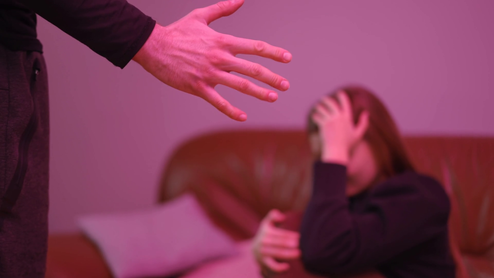 Woman On Couch Recoiling From Outstretched Stock Footage SBV-353285025 ...