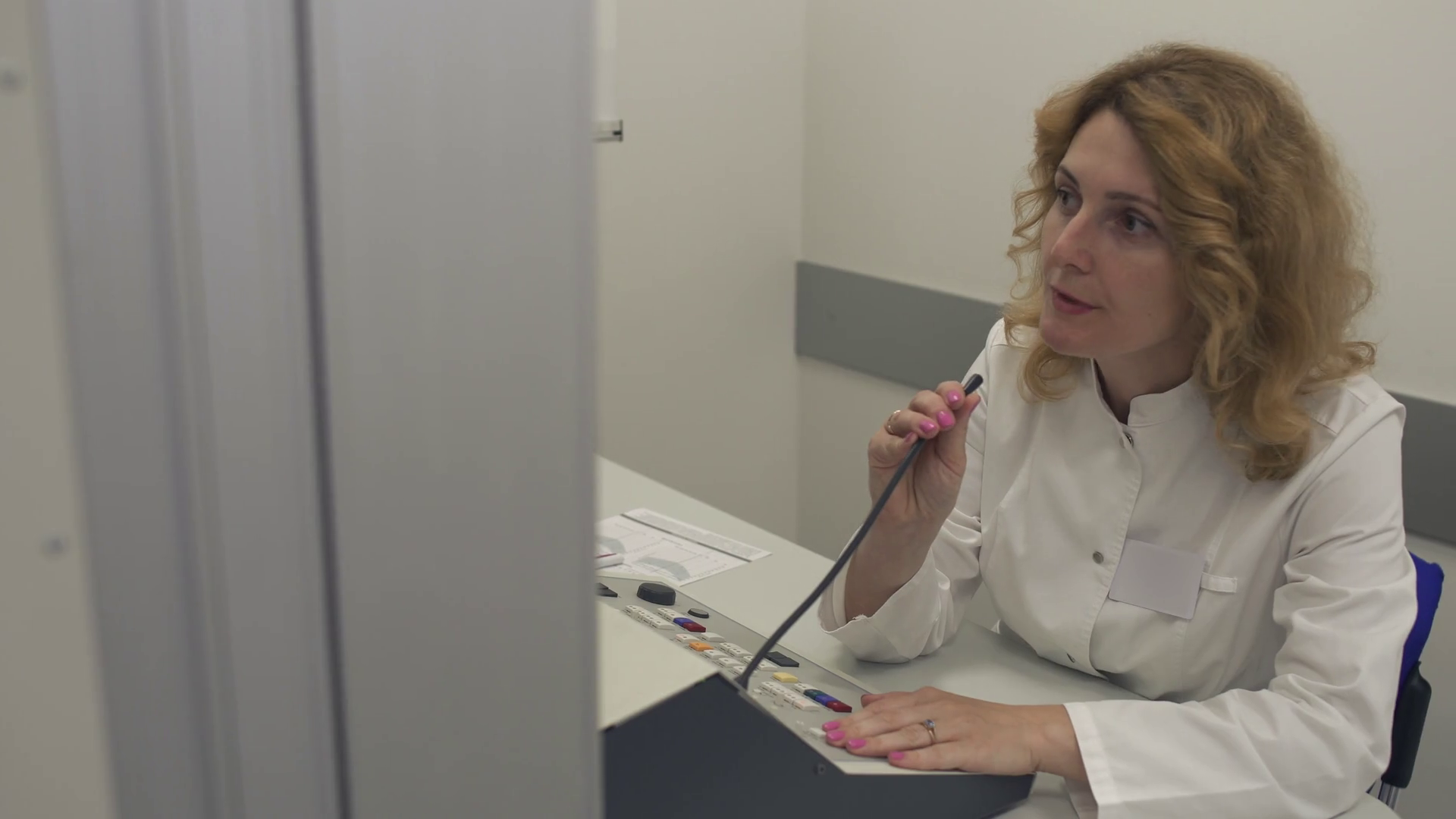 Doctor Says In Microphone To Patient Stock Footage SBV326129103