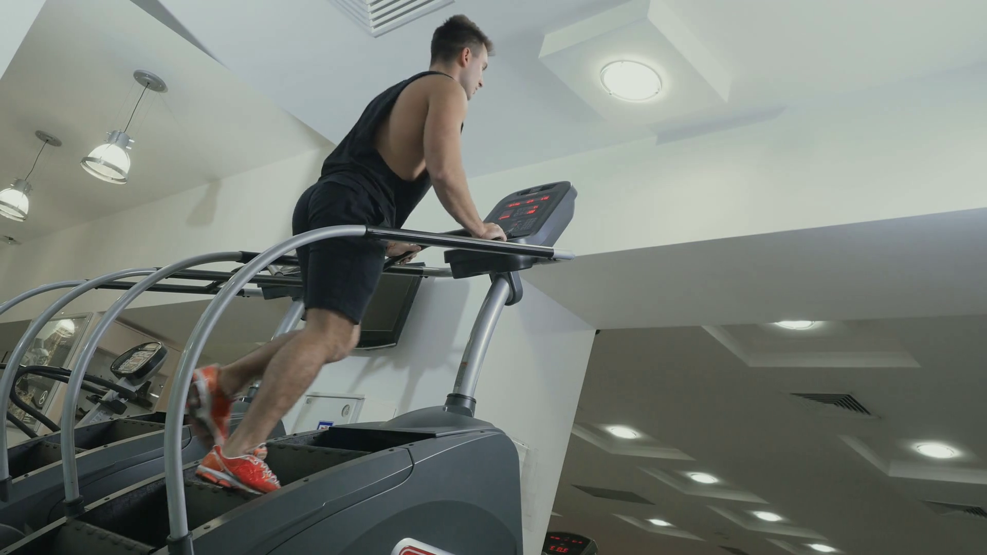 Muscular Man Moving Up Stairs Training Stock Footage SBV318300926