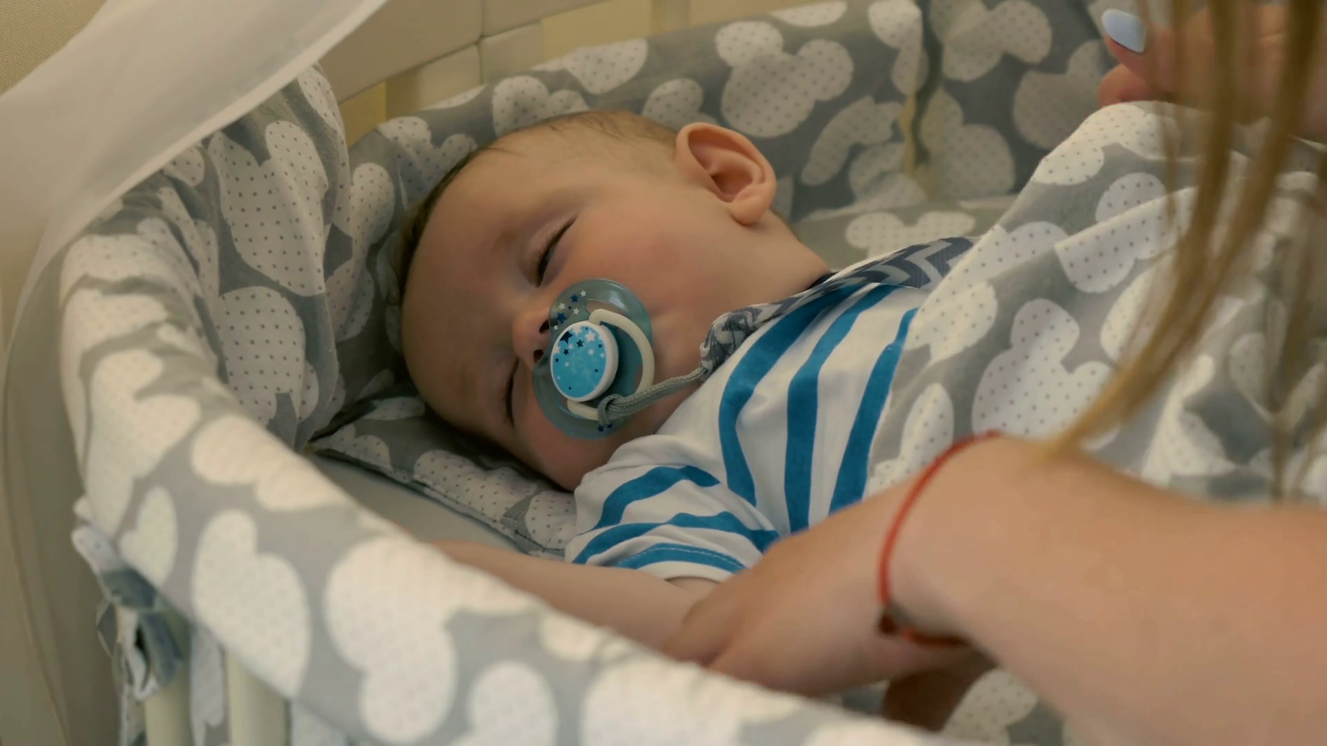 The Mother Straighten Blanket In Crib With Stock Footage SBV316638445