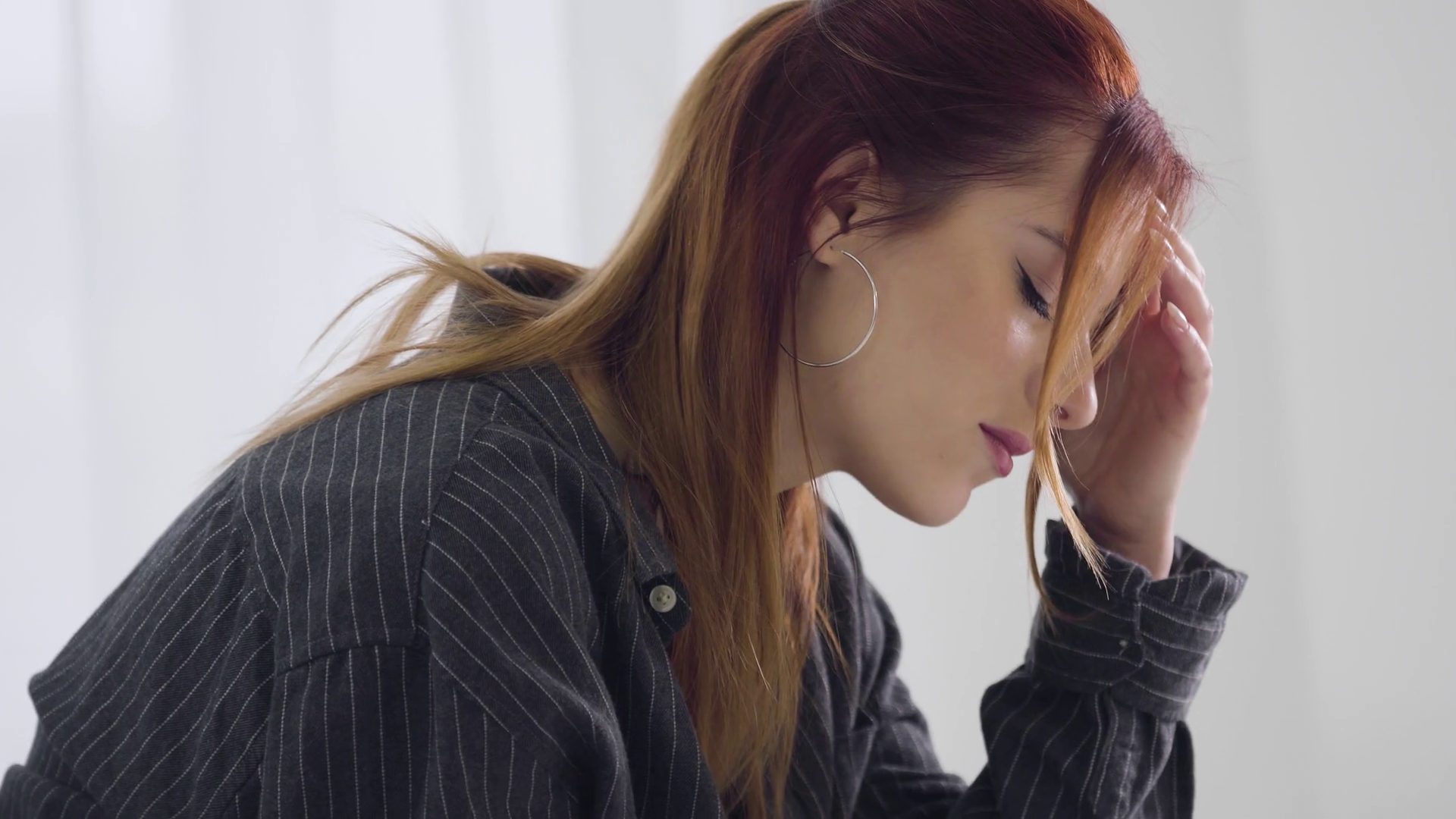 Exhausted Woman Suffering From Headache Stock Footage SBV338706175