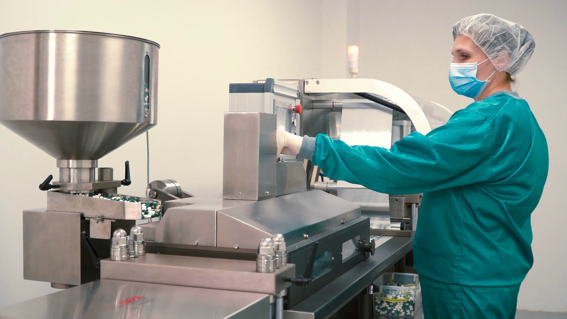 Worker Adjust Pharmaceutical Machine Making Stock Footage SBV324453372