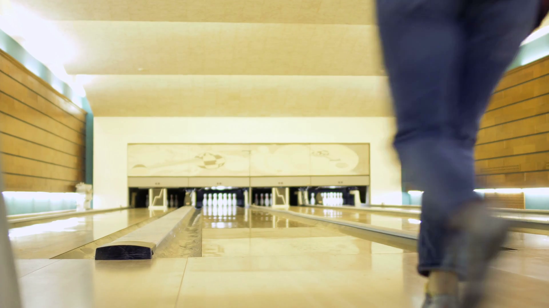 Young woman falls down while throws a bowling ball Stock Video Footage Storyblocks