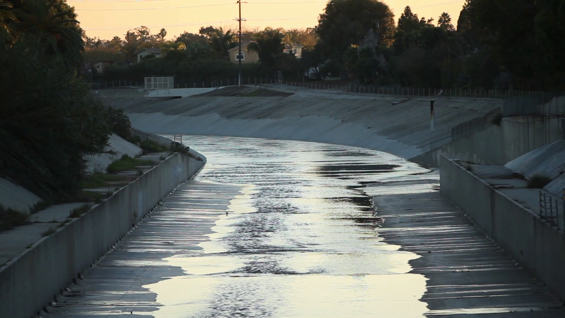 La River Concrete Channel Funnels Water Stock Footage SBV334092005