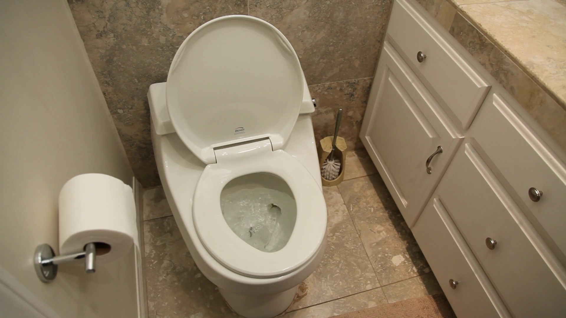 Overhead Of Toilet Flushing Water Spinning Stock Footage SBV334089995