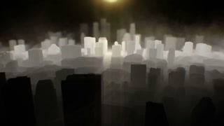 City background looped with fog over city night scene camera fly through