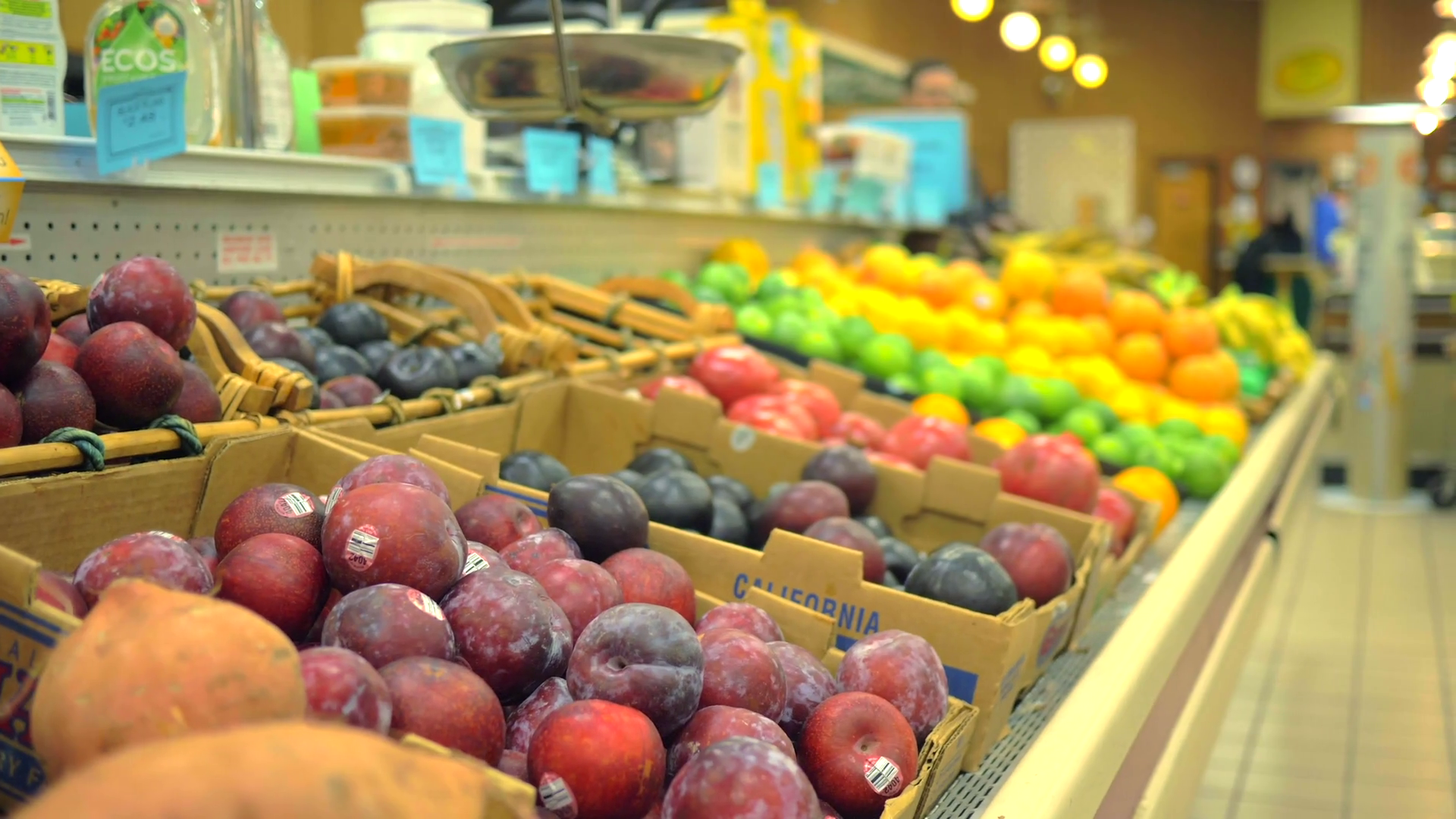 4k Fresh Plums Apples Citrus Fruit Slider Stock Footage SBV320315411