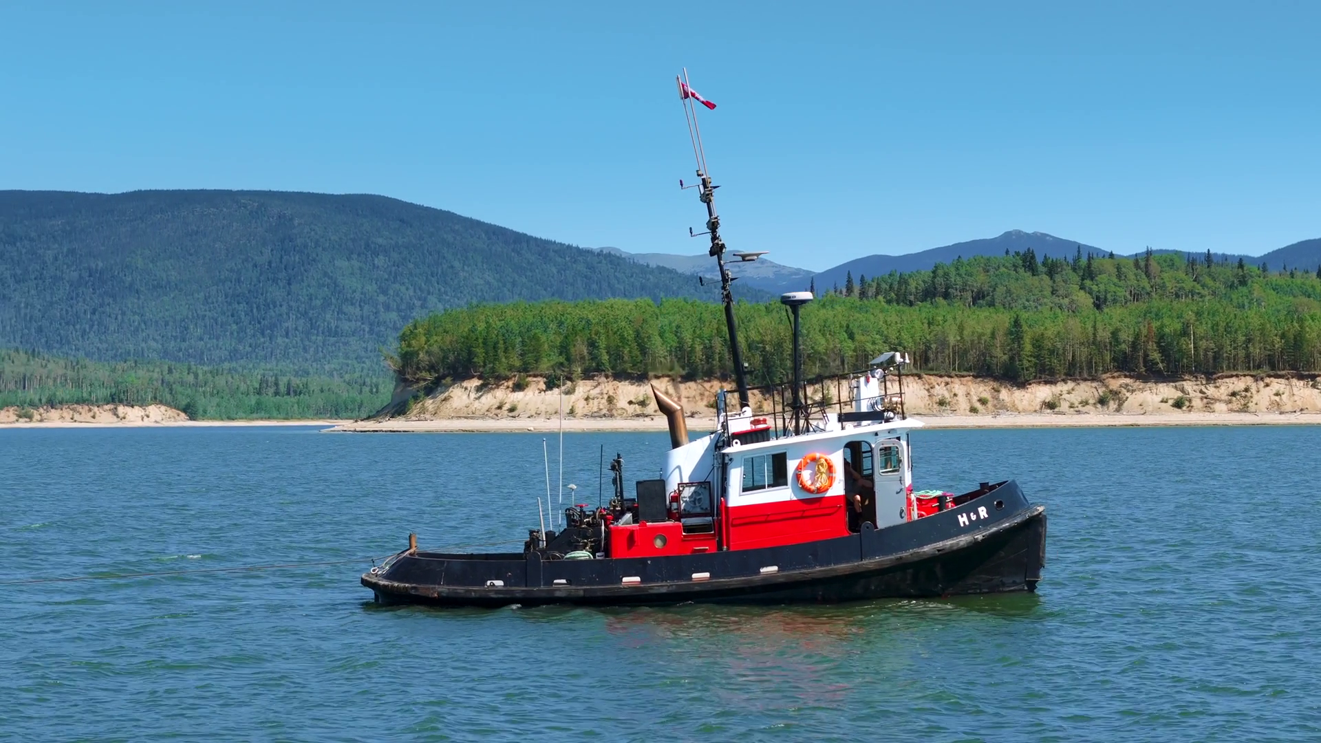 Tugboat Hauling Logs Through River | Stock Footage SBV-351912075 ...