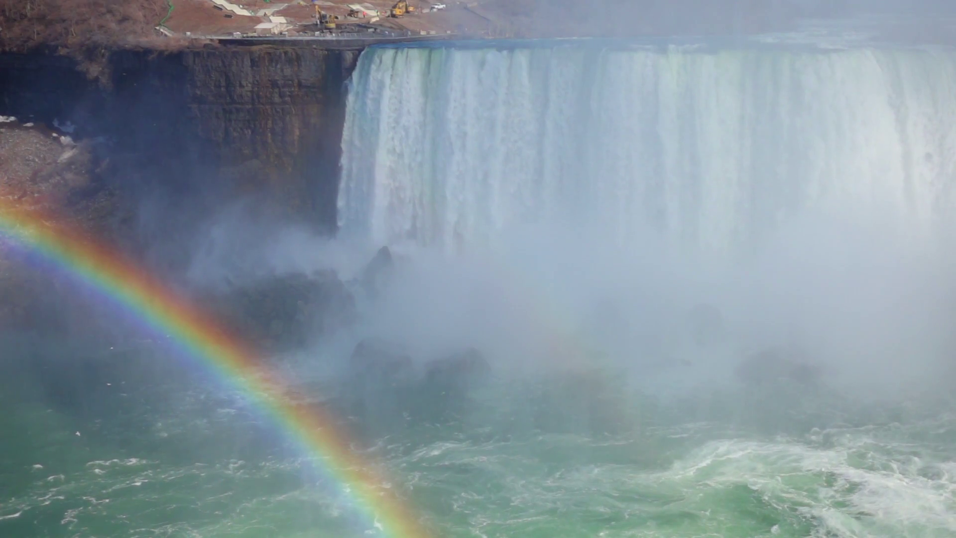 Slow Mo Niagara Falls Water Surging Over Cliff River Splashing Stock
