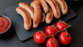 Grilled or barbecued chicken sausages for the dinner table. Grilled sausages