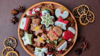Gingerbread as a Christmas staple, sweet biscuits for the holiday. Gingerbread as a background