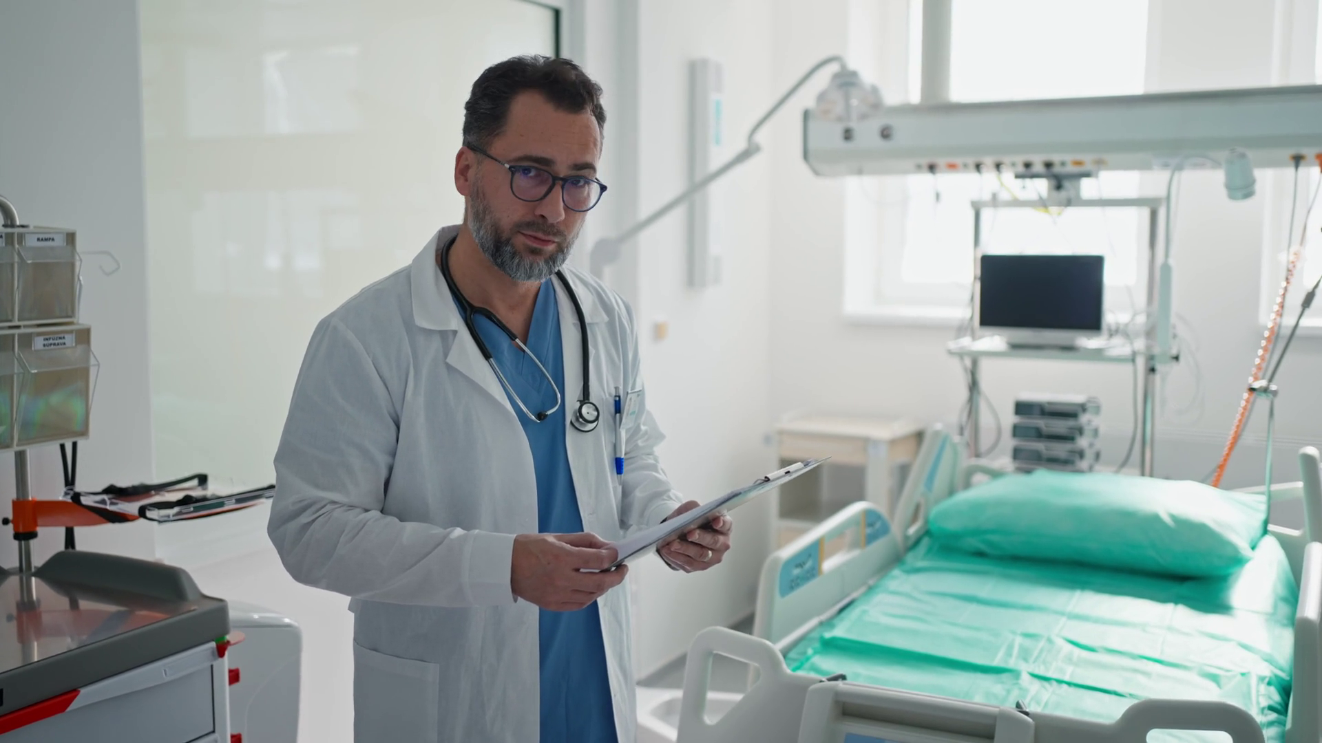 Doctor In White Coat Checking Hospital Room Stock Footage SBV-352308946 ...