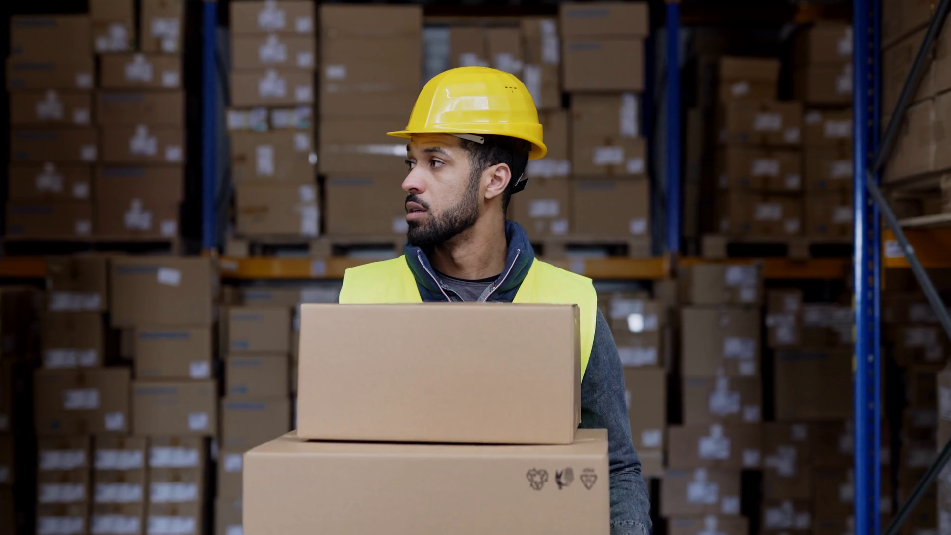 Warehouse Worker Stocking Goods In Warehouse Stock Footage SBV