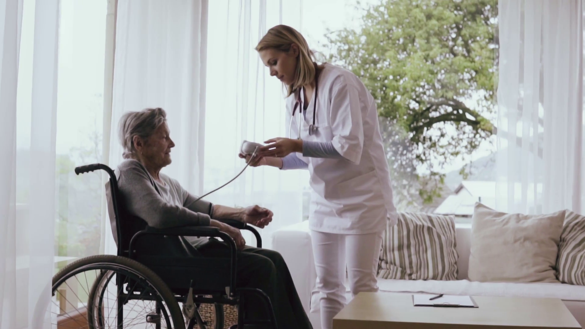 Health Visitor And A Senior Woman During Home Visit Stock Video 