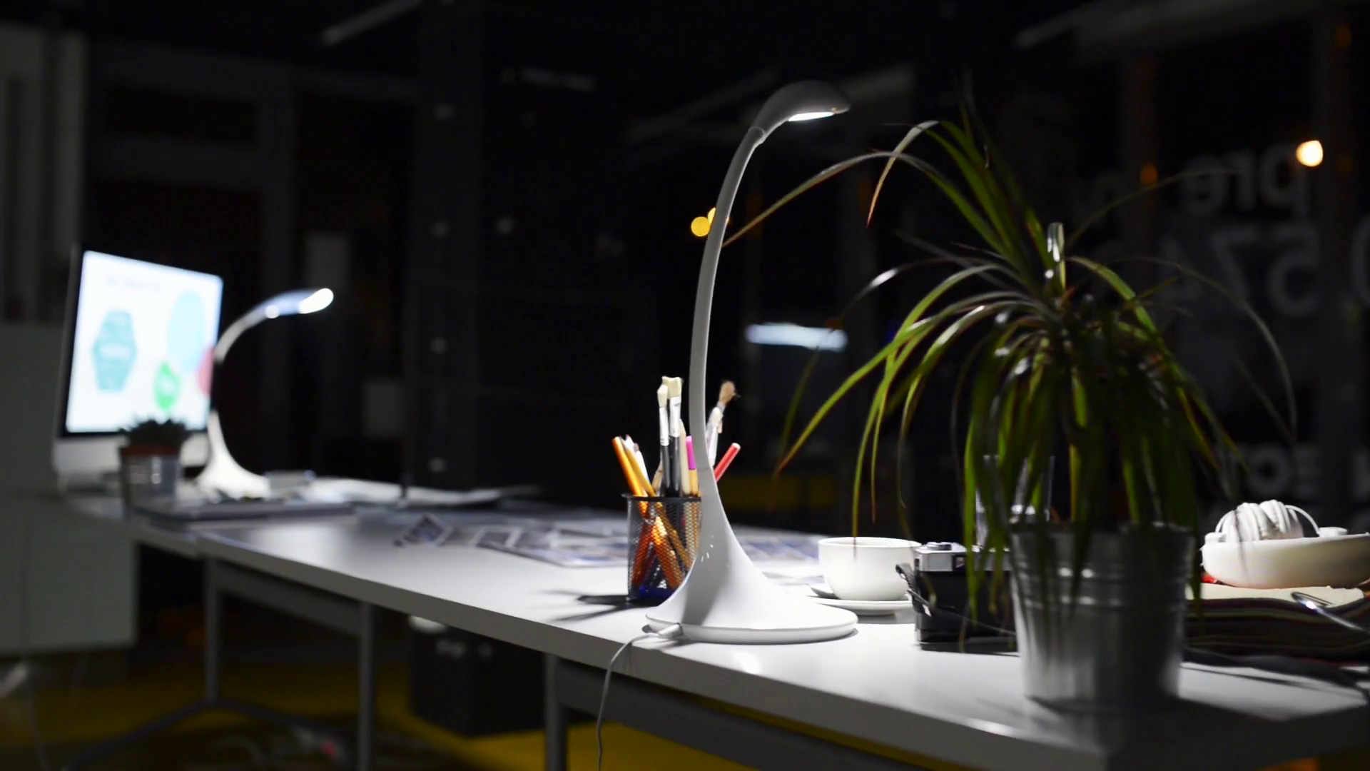 Office desk at night with computer. Stock Video Footage 0011 SBV