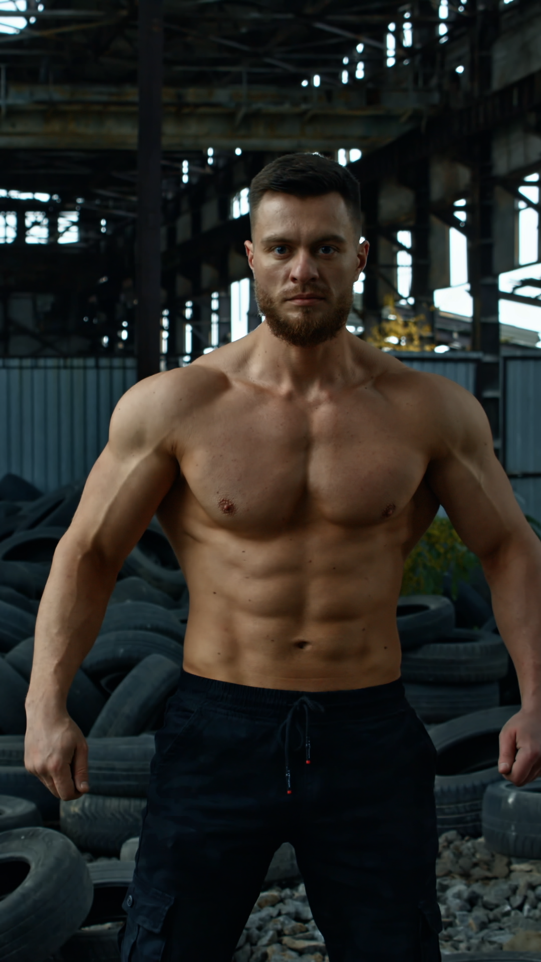 Portrait Of Bodybuilder In Ruined Factory Stock Footage SBV-353077807 ...